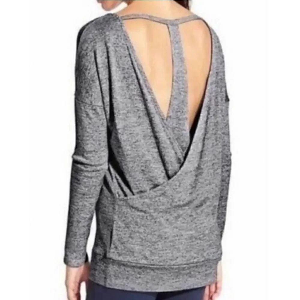 Athleta Pose Layered Gray Marled Long Sleeve Top